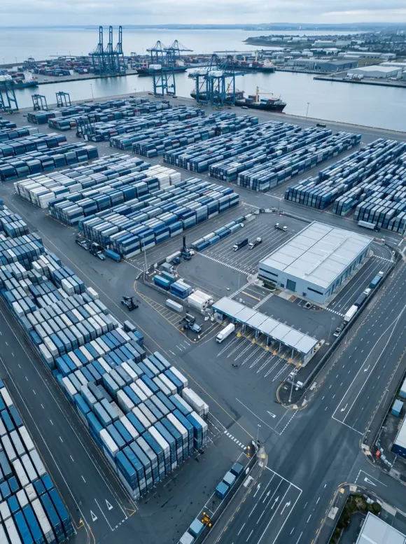 Contenedores en un puerto durante el despacho aduanero