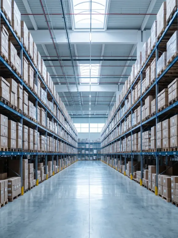 Almacén con mercancía organizada en racks